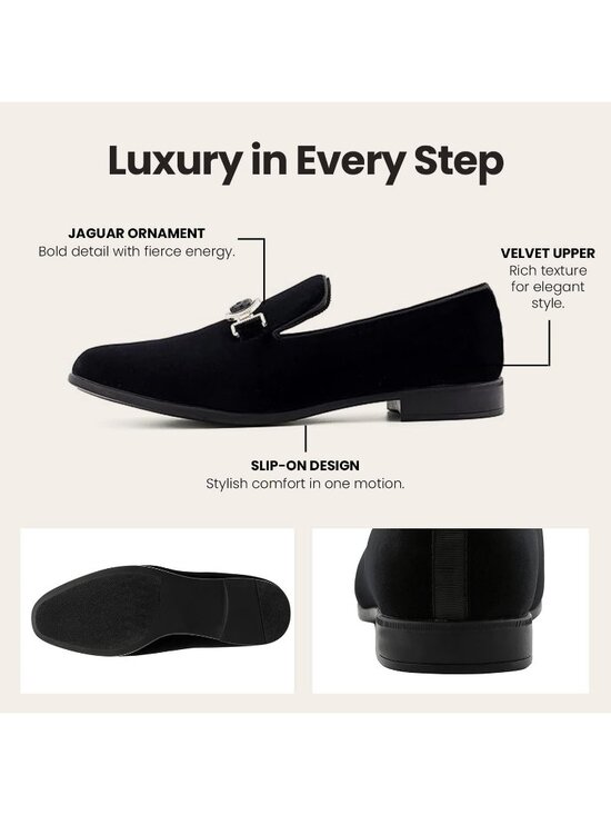 Amali Men\'s Black Velvet Loafers Lion Head Buckle Slip On Smoking Tuxedo Shoes main image 5